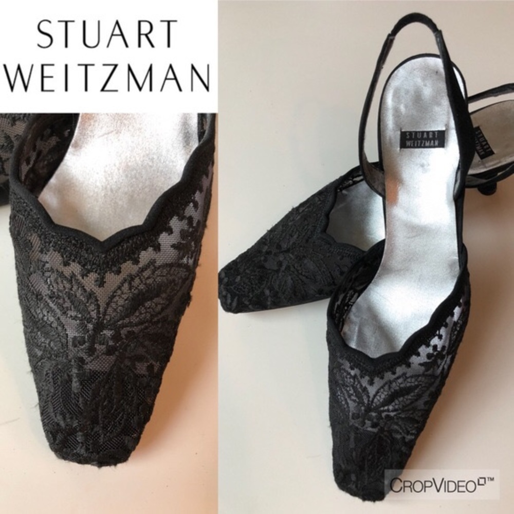 Stuart Weitzman Black Lace Kitten Heels 8